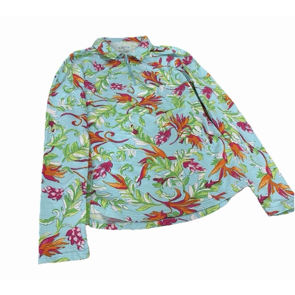 ICIKÜLS Golf Tennis Pickleball Top Shirt Women Sz M Floral Long Sleeve 1/4 Zip